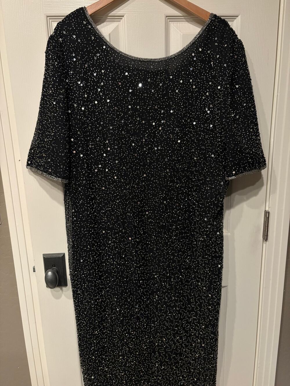 SCALA Vintage 80s Silk Lined Beaded Gown Size 2X Cowl Drape Back Formal Evening